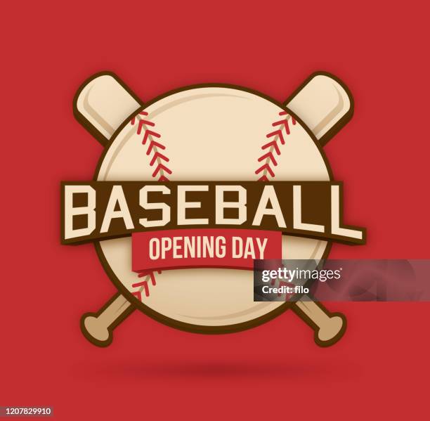 ilustraciones, imágenes clip art, dibujos animados e iconos de stock de insignia de béisbol - opening day