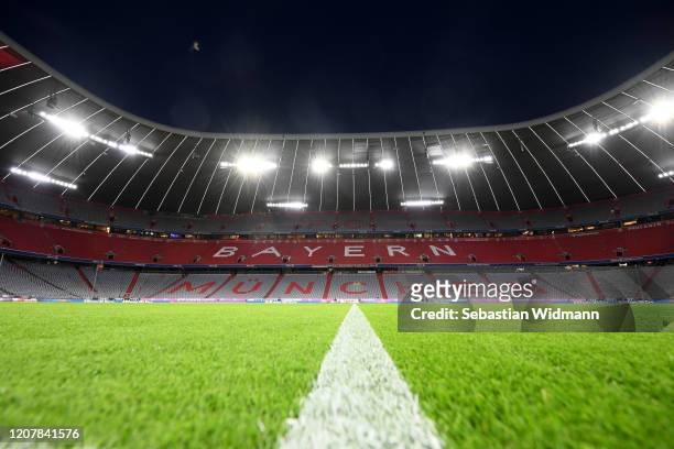 General view of the arena prior to the Bundesliga match between FC Bayern Muenchen and SC Paderborn 07 at Allianz Arena on February 21, 2020 in...