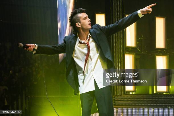 Matthew Healy of The 1975 performs at The O2 Arena on February 21, 2020 in London, England.