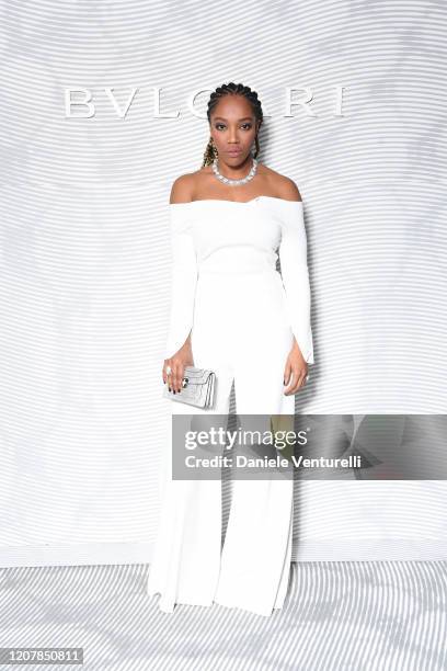 Naomi Ackie attends the Bulgari FW 20 Leather Goods and Accessories Collection Party on February 21, 2020 in Milan, Italy.