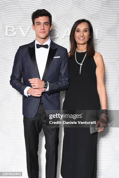 Xavier Serrano and Mireia Montoya Lopez attend the Bulgari FW 20 Leather Goods and Accessories Collection Party on February 21, 2020 in Milan, Italy.