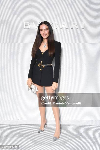 Evangelie Smyrniotaki attends the Bulgari FW 20 Leather Goods and Accessories Collection Party on February 21, 2020 in Milan, Italy.