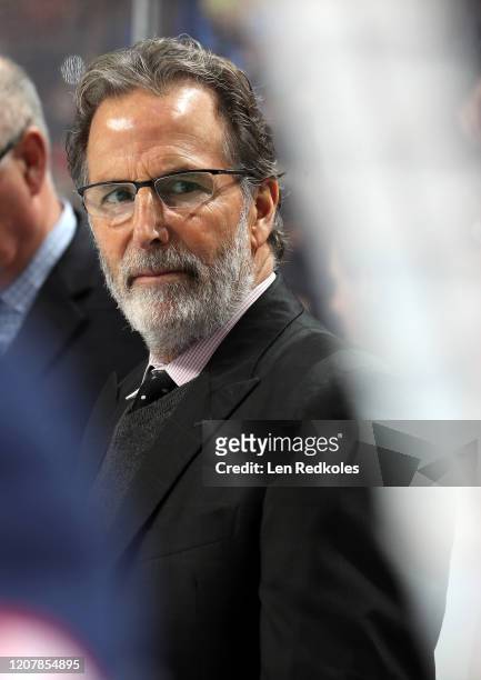 Head Coach of the Columbus Blue Jackets John Tortorella looks on from the bench against the Philadelphia Flyers on February 18, 2020 at the Wells...
