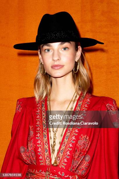 Model Maartje Verhoef is seen backstage at the Etro fashion show on February 21, 2020 in Milan, Italy.