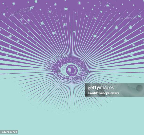 ilustrações de stock, clip art, desenhos animados e ícones de third eye with a universe and stars - aura