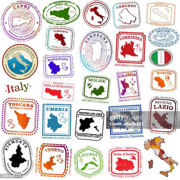 regions of italy tavel stamps - valle d'aosta stock illustrations