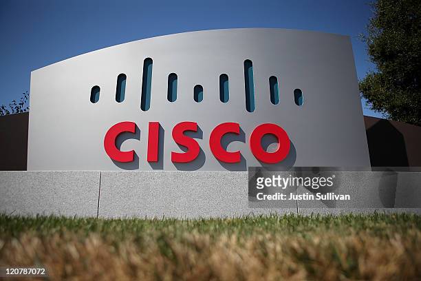 Sign is posted in front of the Cisco Systems headquarters on August 10, 2011 in San Jose, California. Cisco Systems reported better-than-expected...