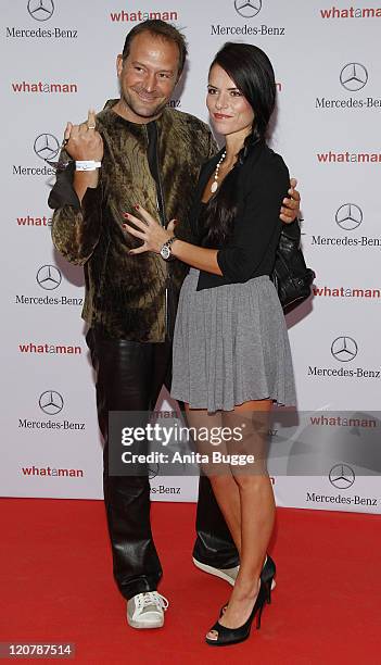 Bjoern Casapietra and Anne-Sophie Wagner attend the "What a man" premiere at the Cinestar movie theater on August 10, 2011 in Berlin, Germany.