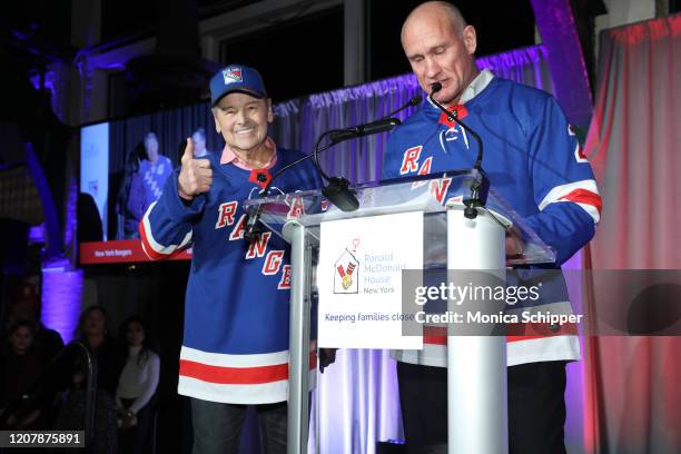 New York Rangers Alumni Rod Gilbert and Tom Laidlaw attend Ronald McDonald House New York's Skate With The Greats on February 21, 2020 in New York...