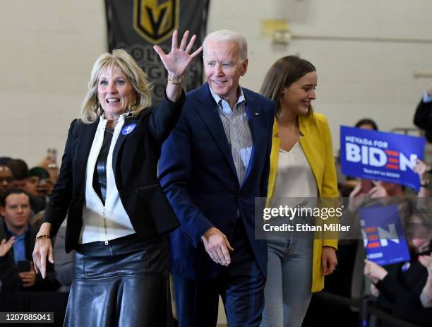 Dr. Jill Biden, her husband, Democratic presidential candidate former Vice President Joe Biden, and their granddaughter Finnegan Biden arrive at a...