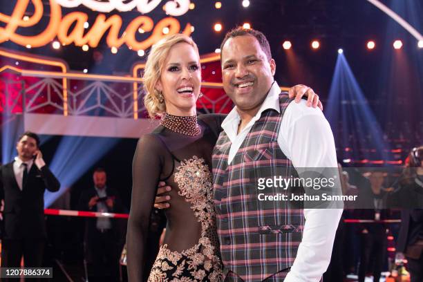 Ailton Goncalves da Silva and Isabel Edvardsson are seen on stage during the pre-show "Wer tanzt mit wem? Die grosse Kennenlernshow" of the...