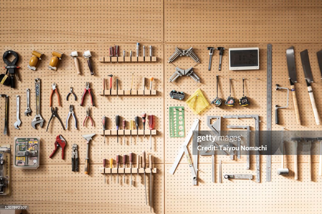 Various tools arranged on the wall