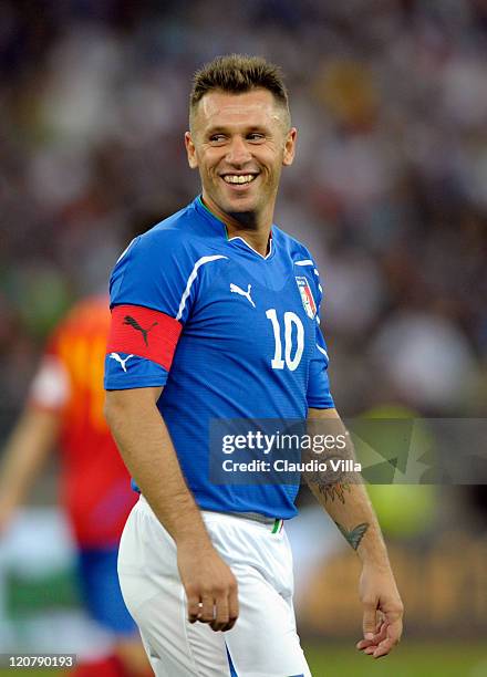 Antonio Cassano of Italy during the international friendly match between Italy and Spain at Stadio San Nicola on August 10, 2011 in Bari, Italy.