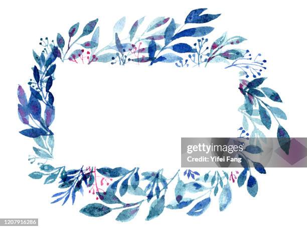 watercolour drawing of plants in frame shape - watercolor painting stock illustrations stock pictures, royalty-free photos & images