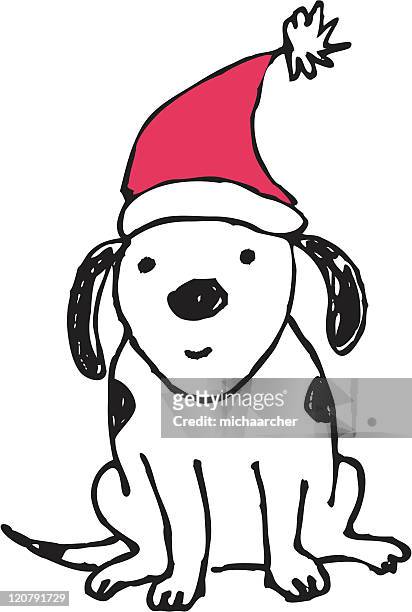dog with santa hat - dog sketch stock illustrations