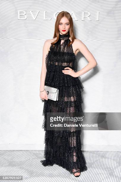 Larsen Thompson attens the Bulgari FW 20 Leather Goods and Accessories Collection Party on February 21, 2020 in Milan, Italy.