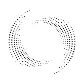 Spiral dots backdrop. Halftone shape, abstract logo emblem or design element for any project. Segmented circle with rotation.