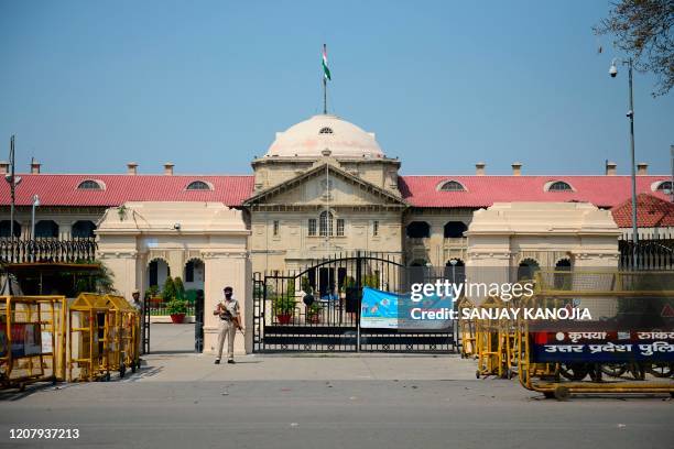 General view of deserted Allahabad High court is seen during a one-day Janata curfew imposed as a preventive measure against the COVID-19...