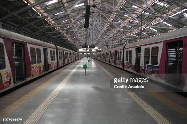 View of an empty railway station in Mumbai, as Prime Minister Narendra Modi urged a countrywide public curfew starting from 7 a.m. To 9 p.m. To...