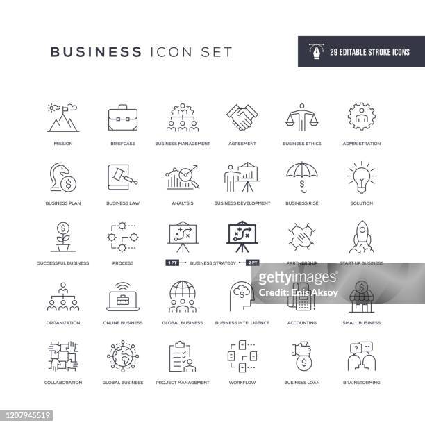 business editable stroke line icons - business plan stock illustrations