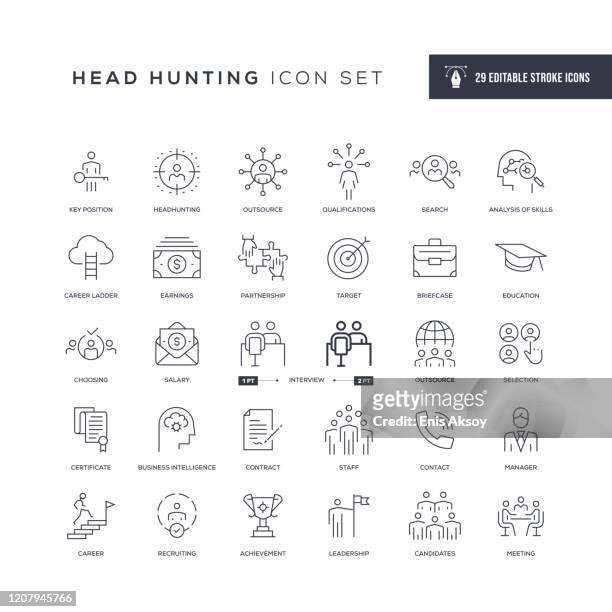 illustrazioni stock, clip art, cartoni animati e icone di tendenza di icone della linea di tratti modificabili per la caccia alla testa - reparto assunzioni