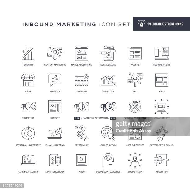 stockillustraties, clipart, cartoons en iconen met inkomende pictogrammen voor marketingbewerkbare lijn - marketing