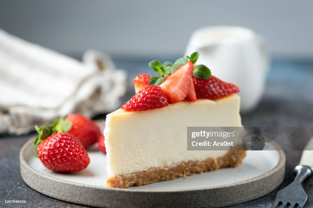 Slice of strawberry cheesecake