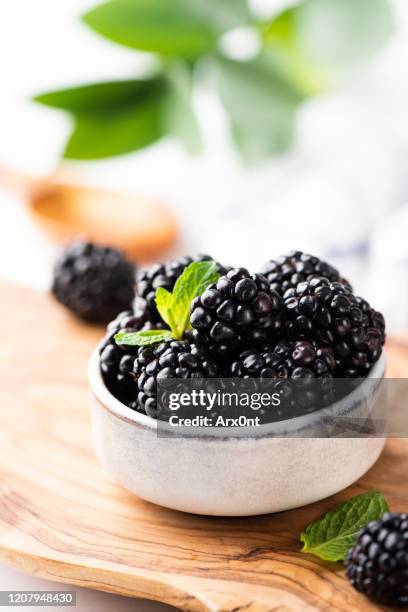 blackberries in bowl - blackberry fotografías e imágenes de stock