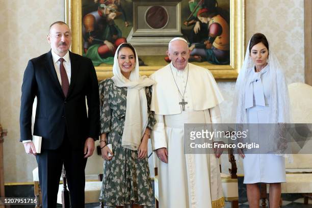 Pope meets President of the Republic of Azerbaijan Ilam Aliyev, his wife First Lady and Vice-President Mehriban Aliyeva and his daughter Leyla...