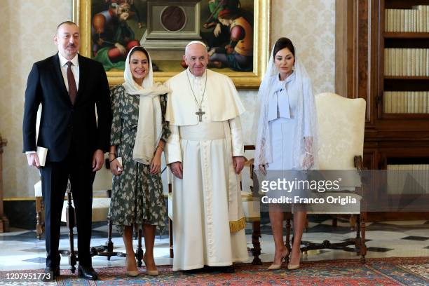 Pope meets President of the Republic of Azerbaijan Ilam Aliyev, his wife First Lady and Vice-President Mehriban Aliyeva and his daughter Leyla...