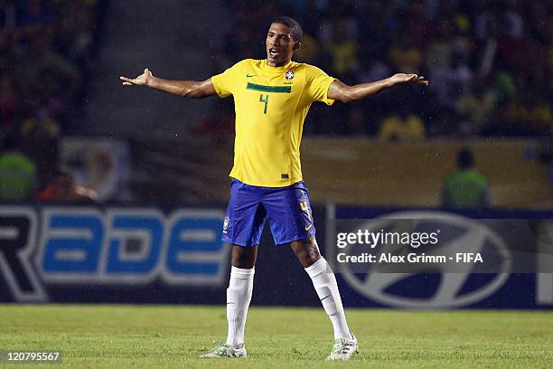 Juan of Brazil reacts during the FIFA U-20 World Cup 2011 round of 16 match between Brazil and Saudi Arabia at Estadio Metropolitano Roberto Melendez...