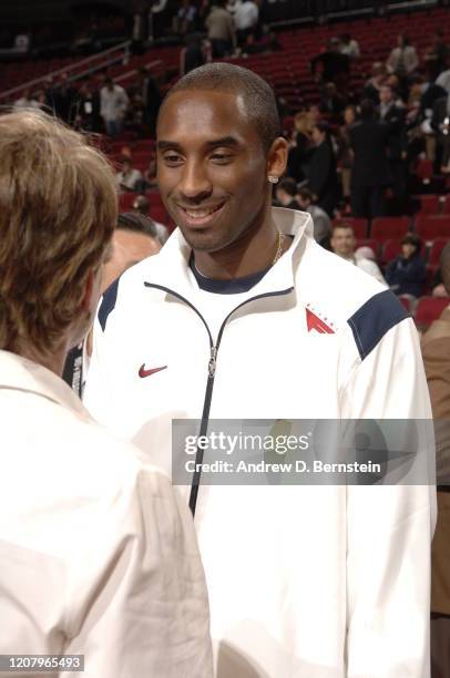 Kobe Bryant of the Los Angeles Lakers attends the T-Mobile Rookie Challenge on February 17, 2006 at the Toyota Center in Houston, Texas. NOTE TO...