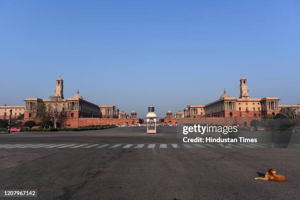 Deserted view of Rastrapati Bhavan, on March 22, 2020 in New Delhi, India. PM Modi proposed a 'Janata curfew' for the day between 7 am and 9 pm as...