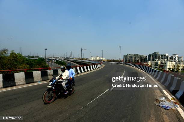 Empty stretch of road at Geeta Colony area, on March 22, 2020 in New Delhi, India. PM Modi proposed a 'Janata curfew' for the day between 7 am and 9...