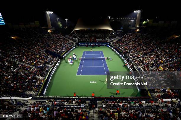 General view of plays during their Women's Singles Final match of the WTA Dubai Duty Free Tennis Championship on Day Six of the Dubai Duty Free...