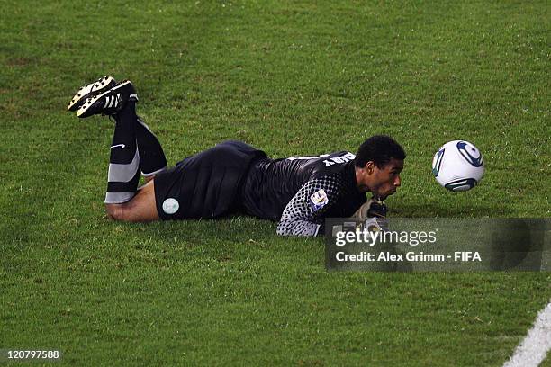 Goalkeeper Abdullah Alsdairy of Saudi Arabia tries to catch the ball during the FIFA U-20 World Cup 2011 round of 16 match between Brazil and Saudi...