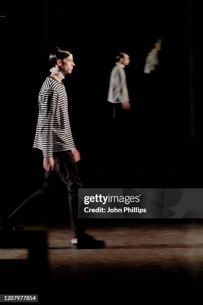 Model walks the runway during rehearsal ahead of the Cividini fashion show as part of Milan Fashion Week Fall/Winter 2020-2021 on February 22, 2020...