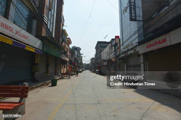 Deserted Lal Quarter market at Krishna Nagar, on March 22, 2020 in New Delhi, India. PM Modi proposed a 'Janata curfew' for the day between 7 am and...