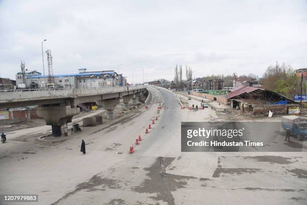 View of a deserted street during Janta Curfew, on March 22, 2020 in Srinagar, India. PM Modi proposed a 'Janata curfew' for the day between 7 am and...