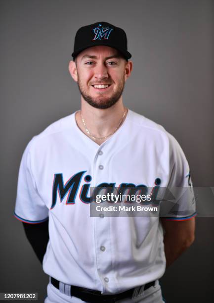 Brian Miller of the Miami Marlins poses for a photo during Photo Day at Roger Dean Chevrolet Stadium on February 19, 2020 in Jupiter, Florida.