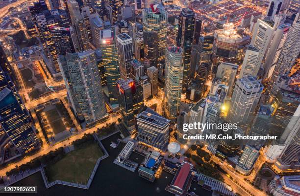 aerial view of singapore skyscraper business district and modern building exterior,drone point of view,directly above background,asian famous place,tourist attraction landmark, asian city lifestyle - singapore city aerial stock pictures, royalty-free photos & images