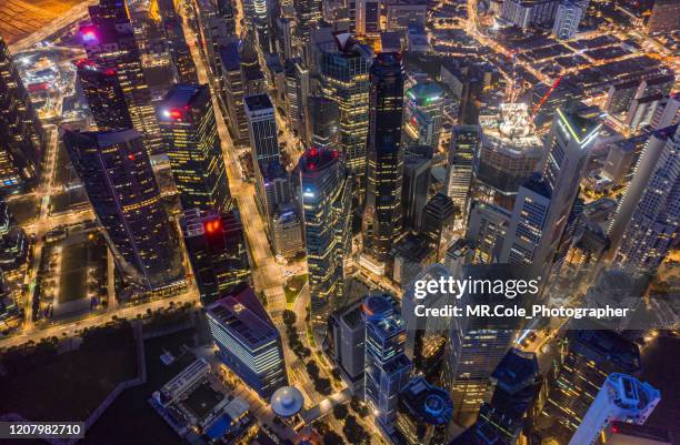 aerial view of singapore skyscraper business district and modern building exterior,drone point of view,directly above background,asian famous place,tourist attraction landmark, asian city lifestyle - hdri background stock pictures, royalty-free photos & images