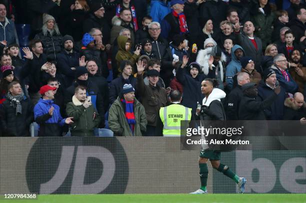 Valentino Lazaro is waved off by Crystal Palace fans after he is sent off during the Premier League match between Crystal Palace and Newcastle United...