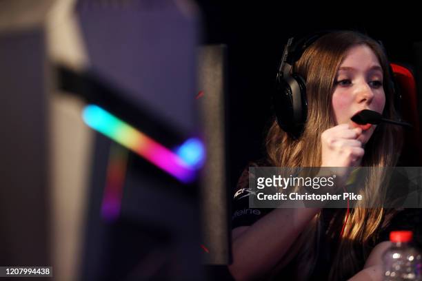 Member of Team Dignitas reacts during the CS:GO World Finals on Day Two of the Girl Gamer Esports Festival at Meydan Racecourse on February 22, 2020...