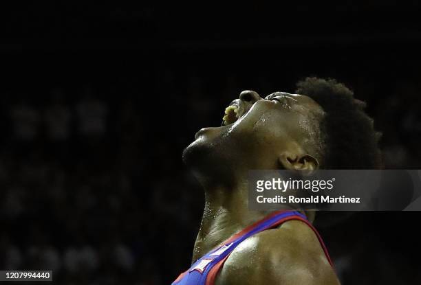 Udoka Azubuike of the Kansas Jayhawks celebrates a slam dunk against the Baylor Bears in the first half at Ferrell Center on February 22, 2020 in...