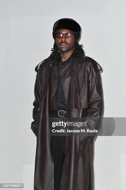 Dev Hynes attends the Bottega Veneta fashion show during the Milano Fashion Week Fall / Winter 2020 - 2021 on February 22, 2020 in Milan, Italy.