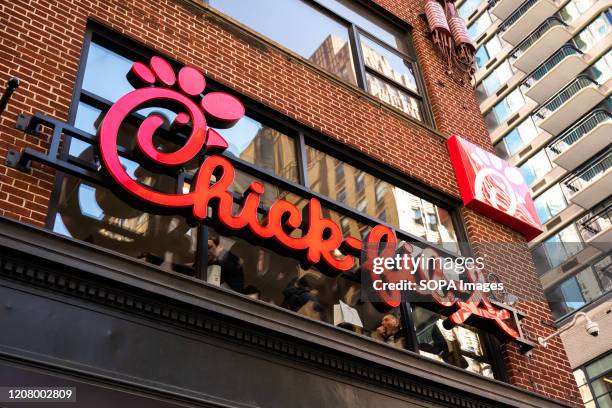 American fast food restaurant chain, Chick-fil-A logo seen in Midtown Manhattan.