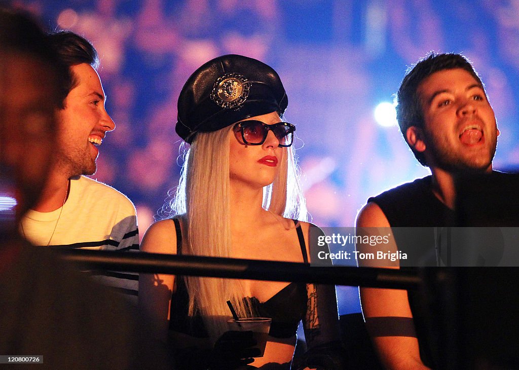 Lady Gaga Attends Britney Spears & Nicki Minaj In Concert