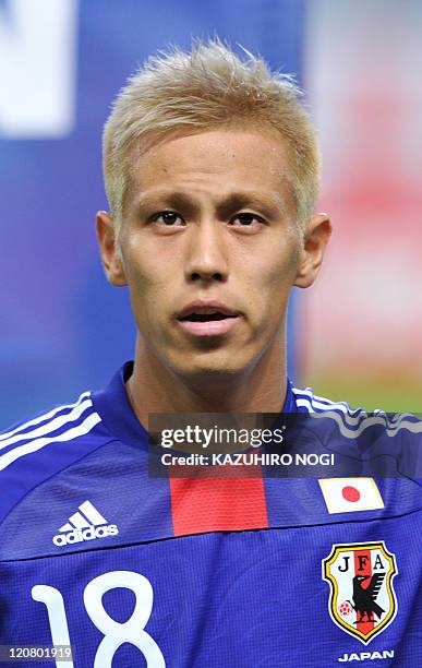Keisuke Honda, a member of Japan national football team, poses at a photo session prior to a friendly match against South Korea in Sapporo, Hokkaido...