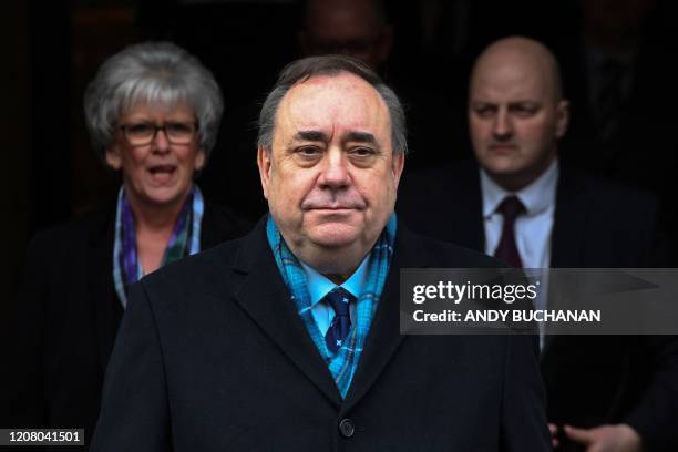 Former Scottish National Party leader and former First Minister of Scotland, Alex Salmond leaves the High Court in Edinburgh on March 23 after being...